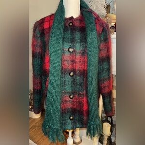Donegal Design vintage Plaid Button-Up mohair coat w/Scarf 100% pure wool VGUC